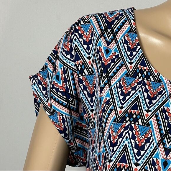 Wishful Park Blue and Orange Button Down Blouse - Picture 3 of 11
